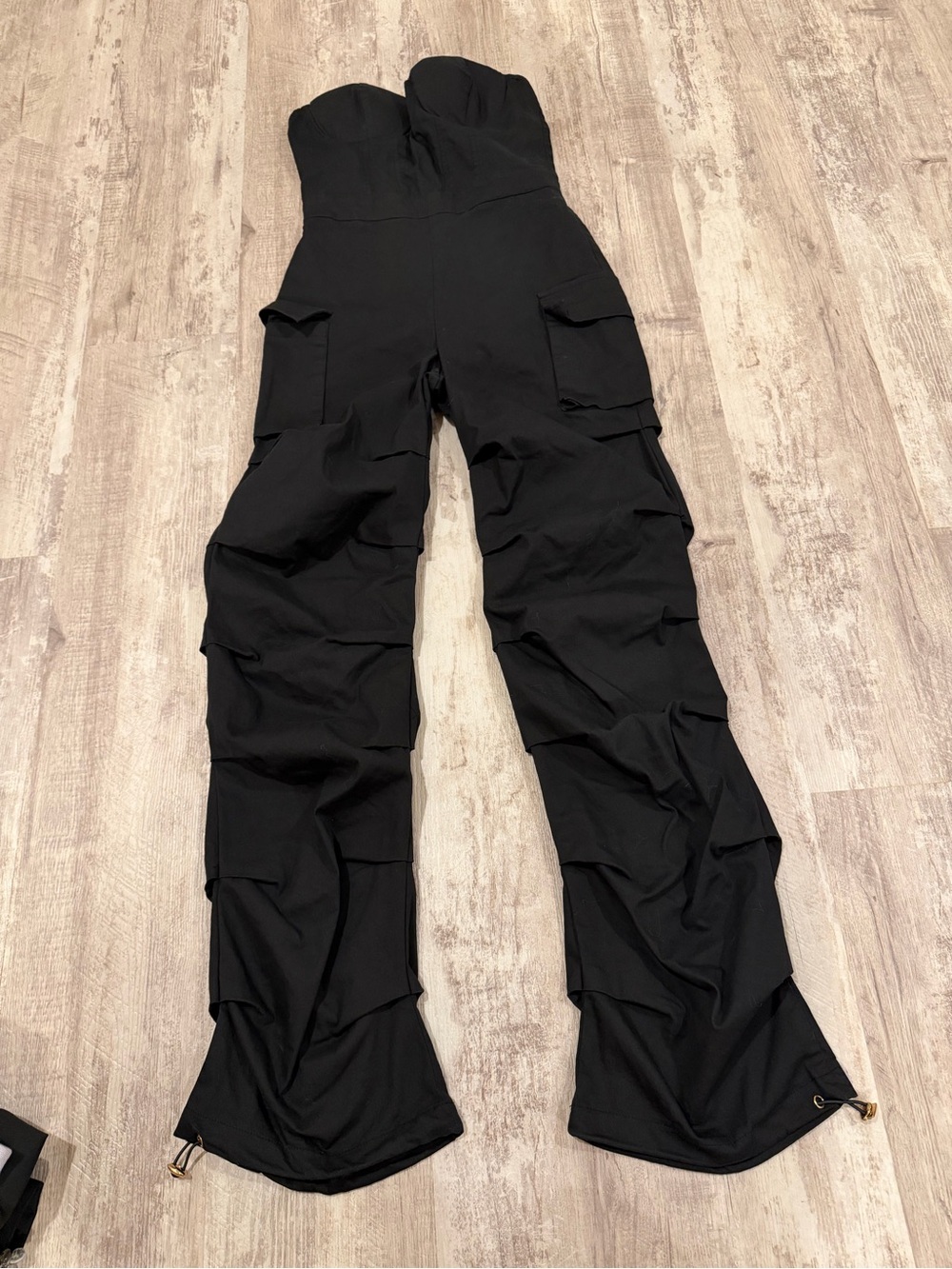Strapless Black Cargo Wide-Leg Jumpsuit